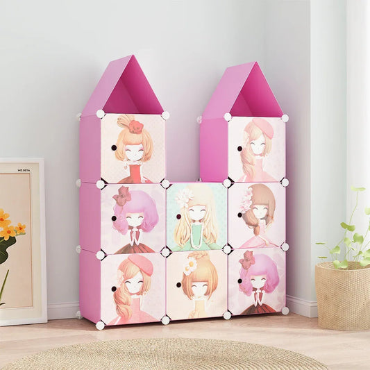 Dulap Modular, camera copii, 8 usi, Naimeed D6591, Roz, 128x110x37cm