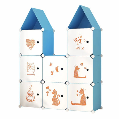 Dulap Modular, camera copii, 8 usi, Naimeed D6593, Albastru, 128x110x37cm