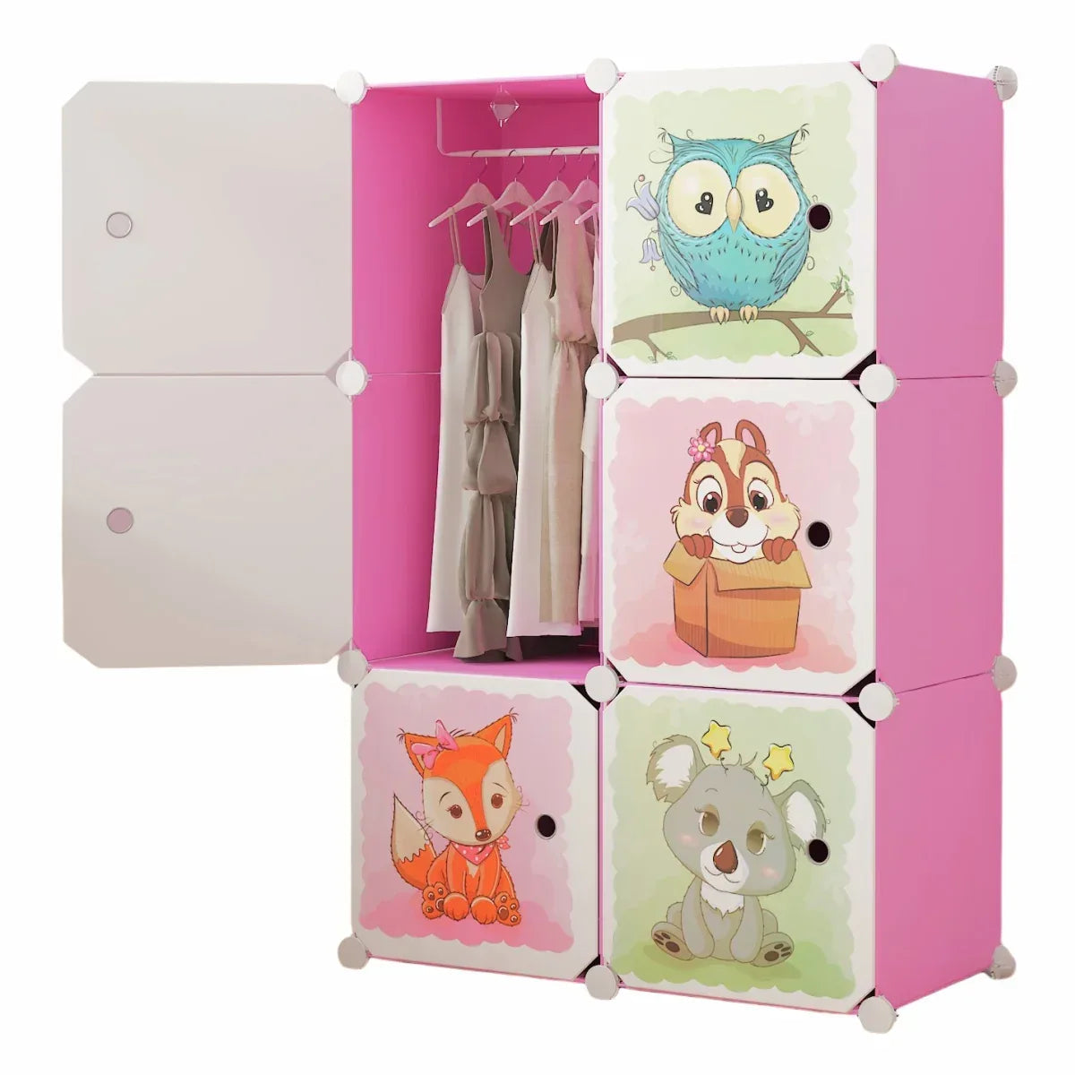 Dulap Modular, camera copii, 6 usi, Naimeed D6596, Roz, 110x75x37cm
