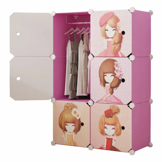 Dulap Modular, camera copii, 6 usi, Naimeed D6597, Roz, 110x75x37cm