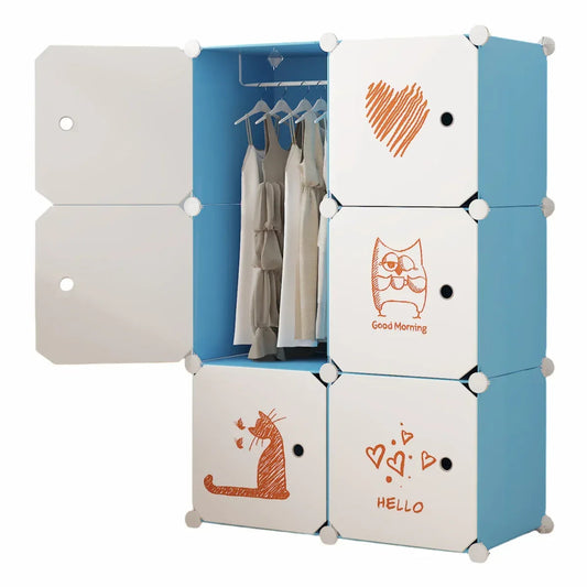 Dulap Modular, camera copii, 6 usi, Naimeed D6598, Albastru, 110x75x37cm