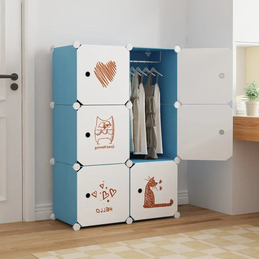 Dulap Modular, camera copii, 6 usi, Naimeed D6598, Albastru, 110x75x37cm