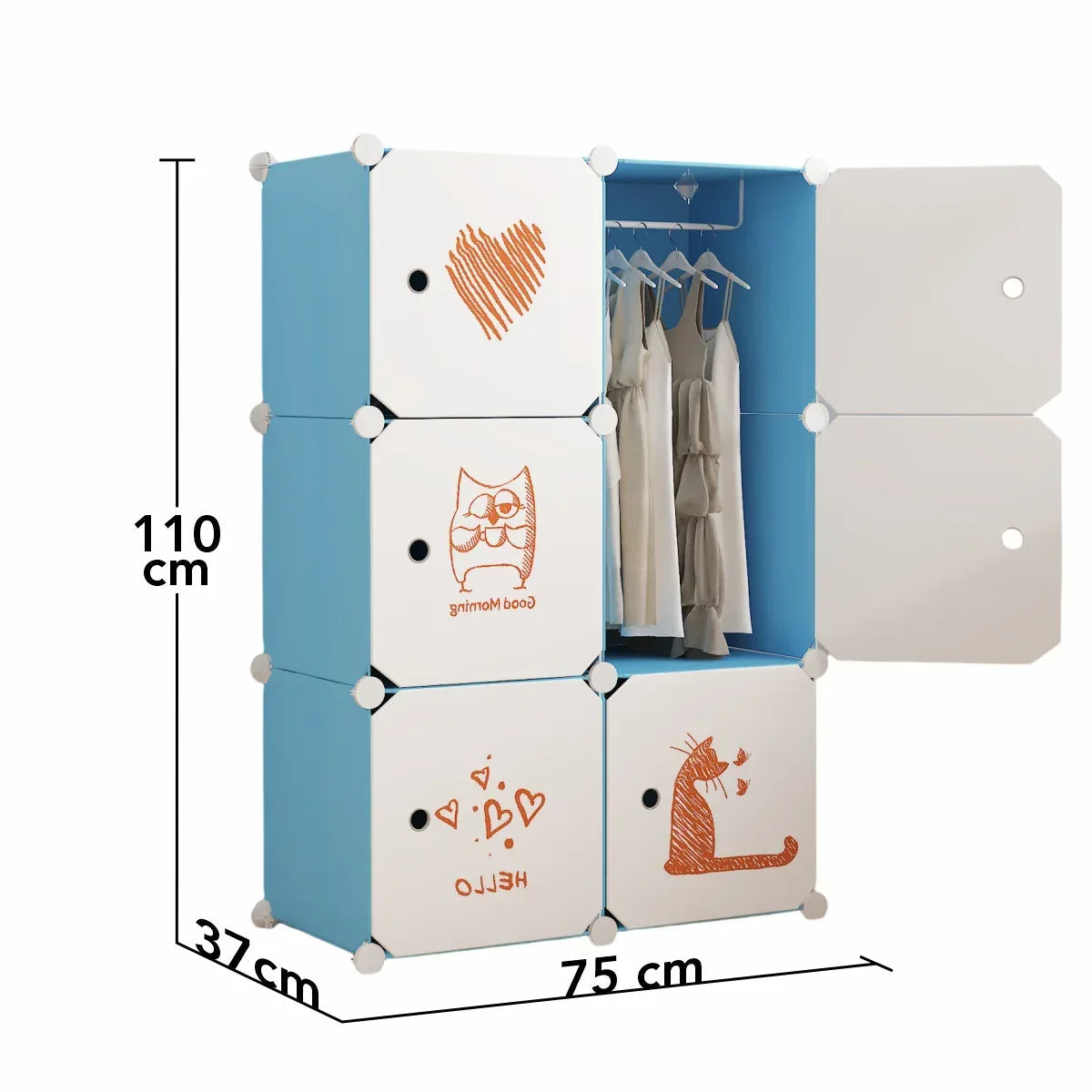 Dulap Modular, camera copii, 6 usi, Naimeed D6598, Albastru, 110x75x37cm