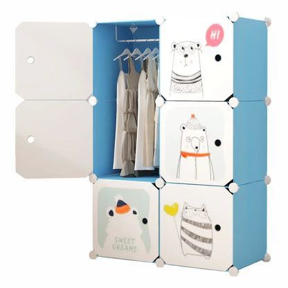 Dulap Modular, camera copii, 6 usi, Naimeed D6599, Albastru, 110x75x37cm