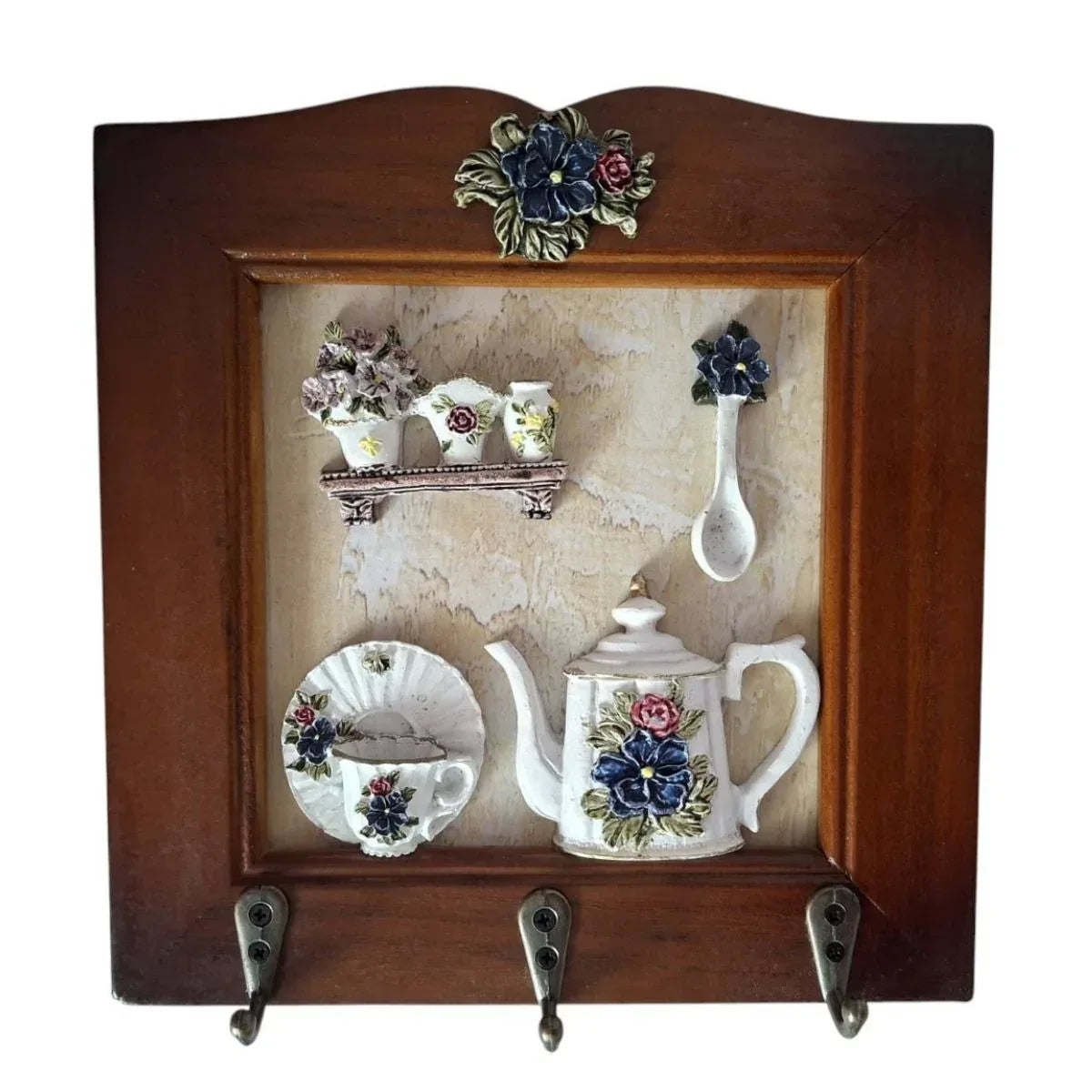 Cuier decorativ cu 3 carlige, Naimeed D66-5, 21x21x1.3cm, Maro