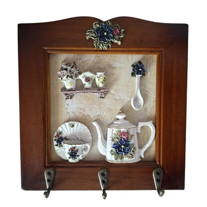 Cuier decorativ cu 3 carlige, Naimeed D66-5, 21x21x1.3cm, Maro
