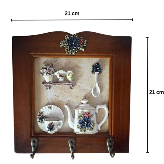 Cuier decorativ cu 3 carlige, Naimeed D66-5, 21x21x1.3cm, Maro