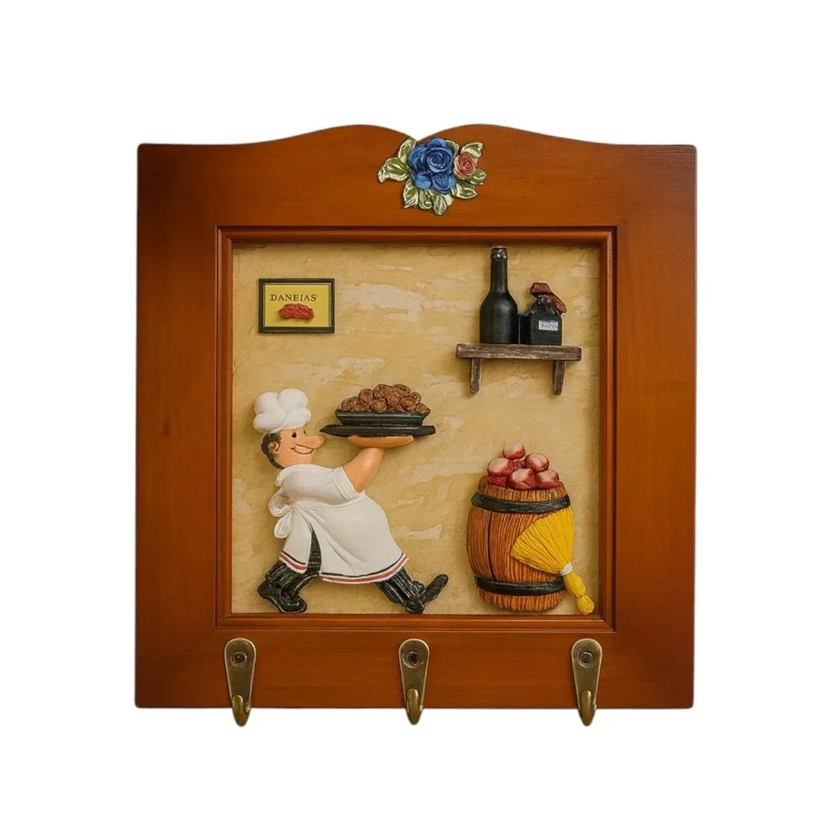 Cuier decorativ cu 3 carlige, Naimeed D66-7, 21x21x1.3cm, Maro