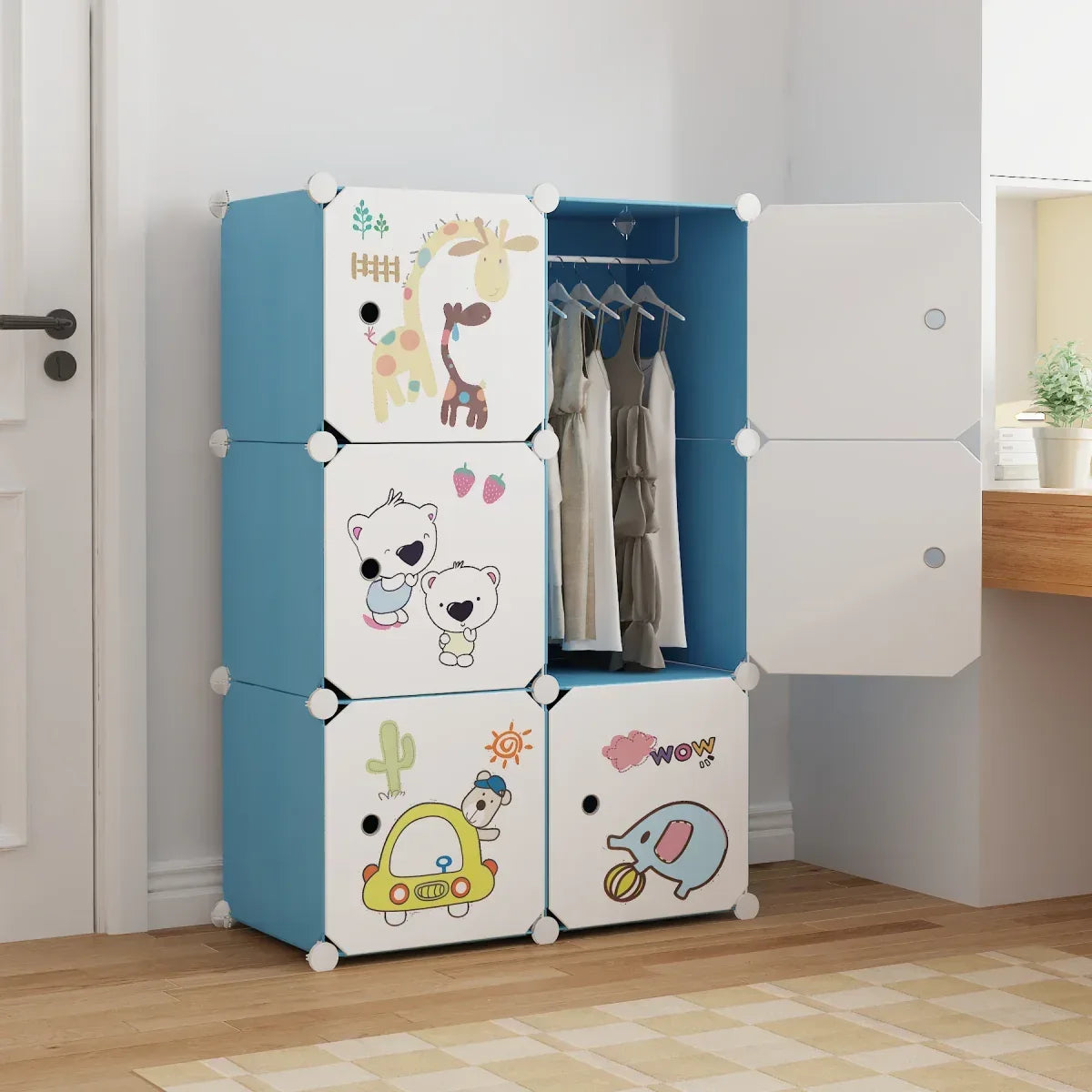 Dulap Modular, camera copii, 6 usi, Naimeed D6600, Albastru, 110x75x37cm