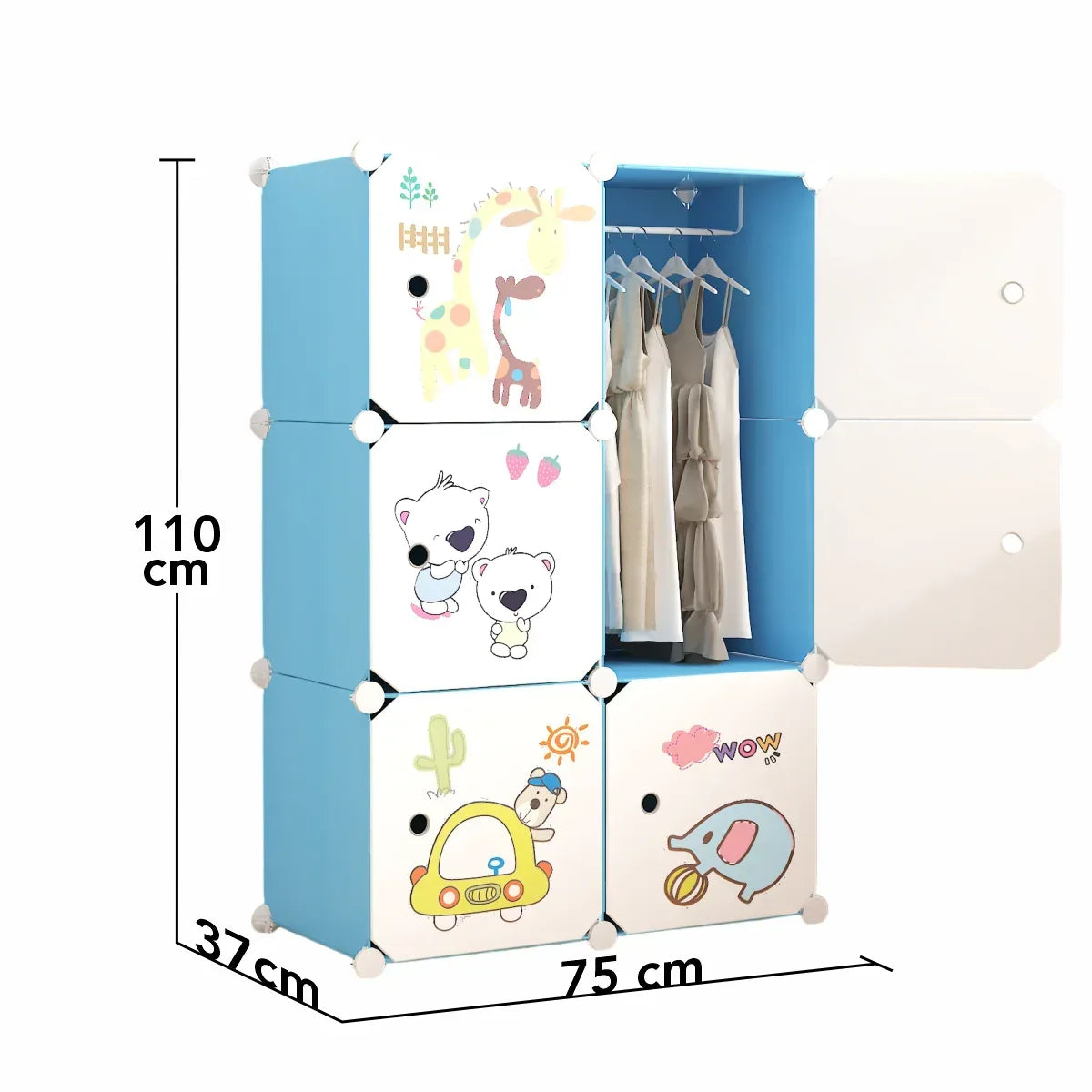 Dulap Modular, camera copii, 6 usi, Naimeed D6600, Albastru, 110x75x37cm
