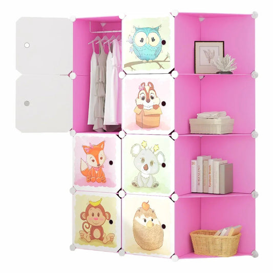 Dulap Modular, camera copii, 8 usi, Naimeed D6601, Roz, 147x110x37 cm