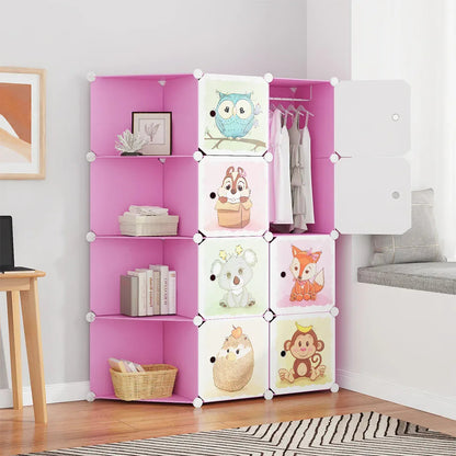Dulap Modular, camera copii, 8 usi, Naimeed D6601, Roz, 147x110x37 cm