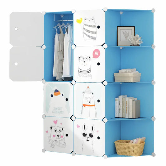Dulap Modular, camera copii, 8 usi, Naimeed D6604, Albastru, 147x110x37 cm