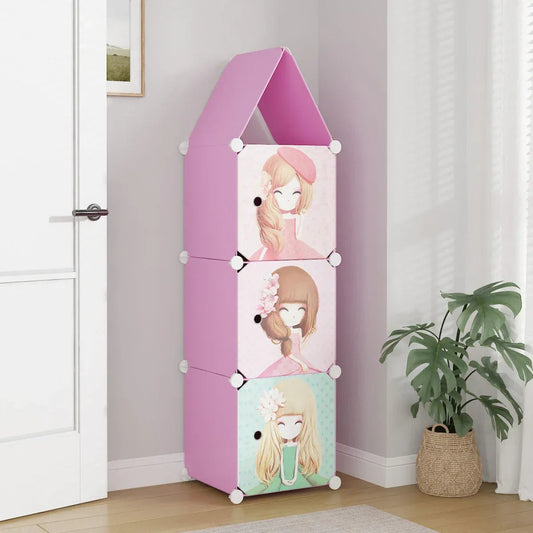 Dulap Modular, camera copii, 3 usi, Naimeed D6605, Roz, 128x37x37 cm