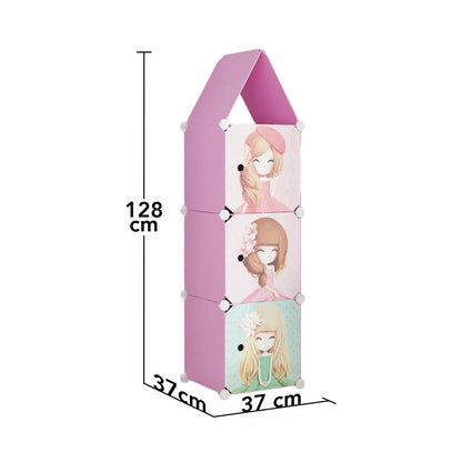 Dulap Modular, camera copii, 3 usi, Naimeed D6605, Roz, 128x37x37 cm