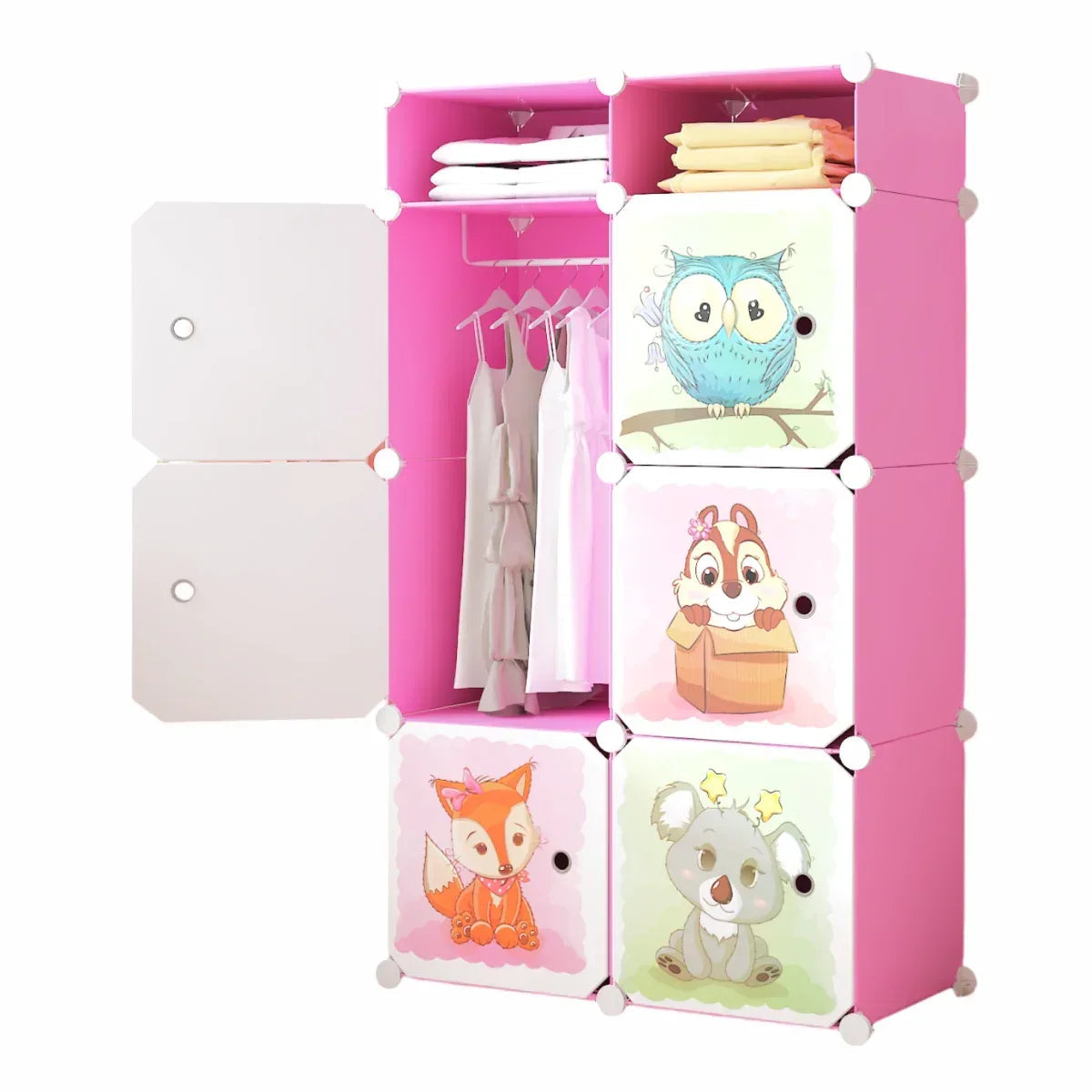 Dulap Modular, camera copii, 6 usi, Naimeed D6612, Roz, 129x75x37 cm