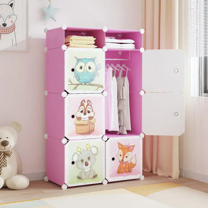 Dulap Modular, camera copii, 6 usi, Naimeed D6612, Roz, 129x75x37 cm