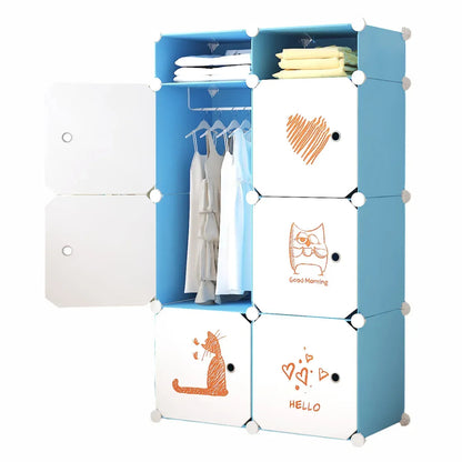 Dulap Modular, camera copii, 6 usi, Naimeed D6614, Albastru, 129x75x37 cm