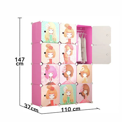 Dulap Modular, camera copii, 12 usi, Naimeed D6617, Roz, 147x110x37 cm