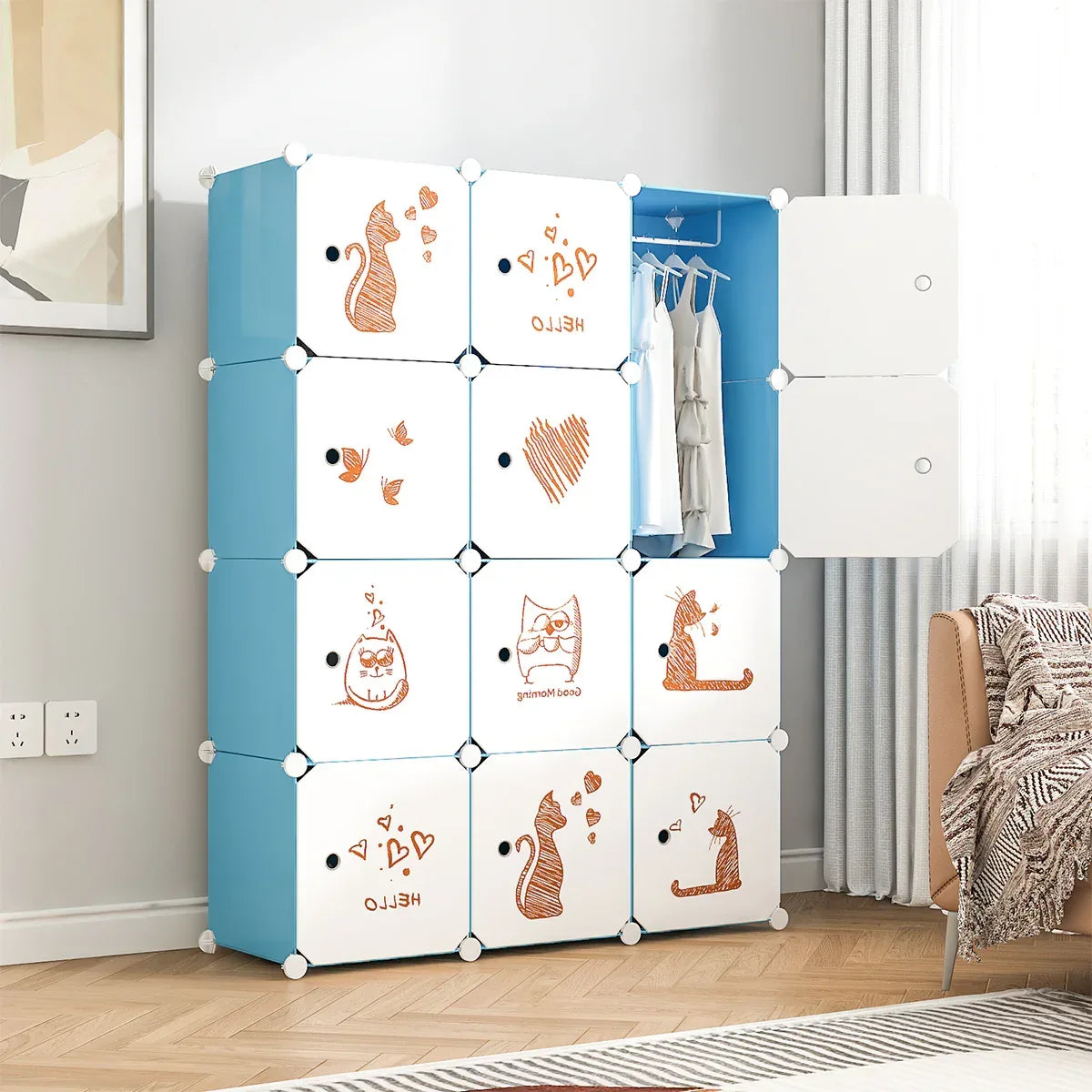 Dulap Modular, camera copii, 12 usi, Naimeed D6621, Albastru, 147x110x37 cm