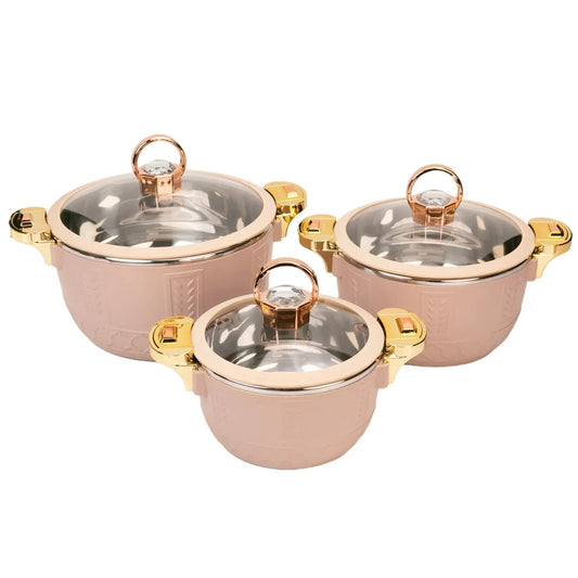 Caserola termica, set 3 piese, Thermo Class, cu interior din inox, Naimeed D6701, Roz