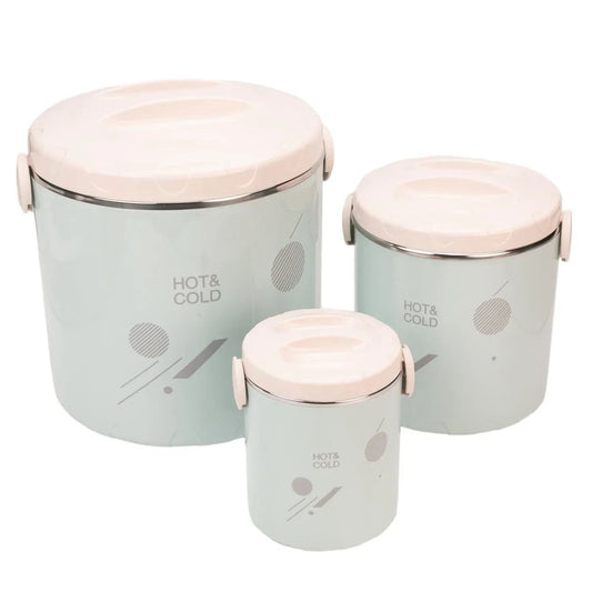 Caserola termica, set 3 piese, Thermo Class, cu interior din inox, Naimeed D6704, Albastru deschis