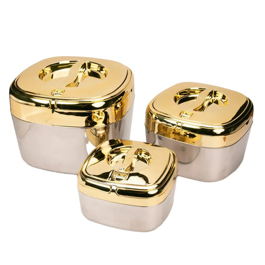 Caserola termica, set 3 piese, Thermo Class, cu interior din inox, Naimeed D6705, Auriu