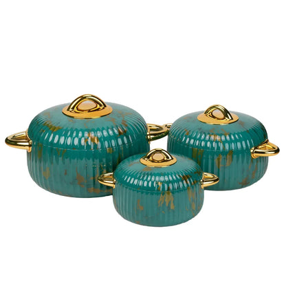 Caserola termica, set 3 piese, Thermo Class, cu interior din inox, Naimeed D6712, Verde