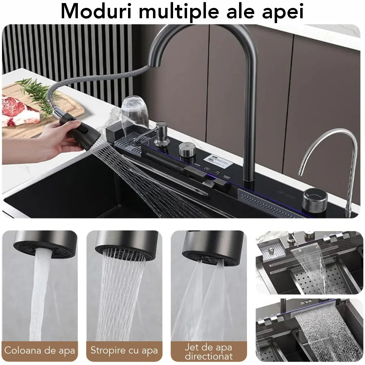 Chiuveta multifunctionala Smart Cuisine, cu accesorii incluse, Naimeed D6743, functii multiple, otel inoxidabil, Gri, 210x750x460mm