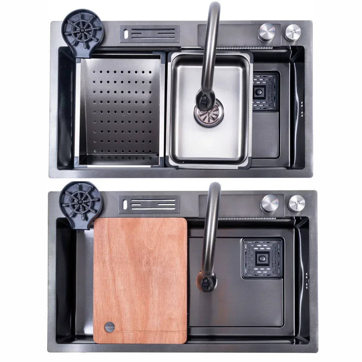 Chiuveta multifunctionala Smart Cuisine, cu accesorii incluse, Naimeed D6746, functii multiple, otel inoxidabil, Gri, 210x750x460mm