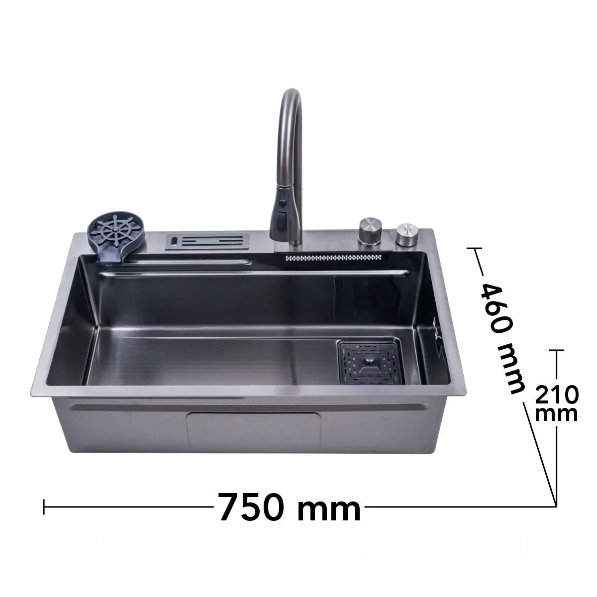 Chiuveta multifunctionala Smart Cuisine, cu accesorii incluse, Naimeed D6746, functii multiple, otel inoxidabil, Gri, 210x750x460mm