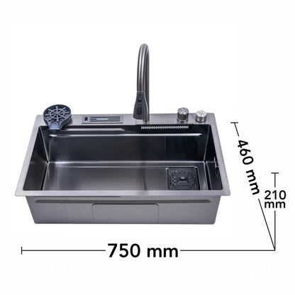 Chiuveta multifunctionala Smart Cuisine, cu accesorii incluse, Naimeed D6746, functii multiple, otel inoxidabil, Gri, 210x750x460mm