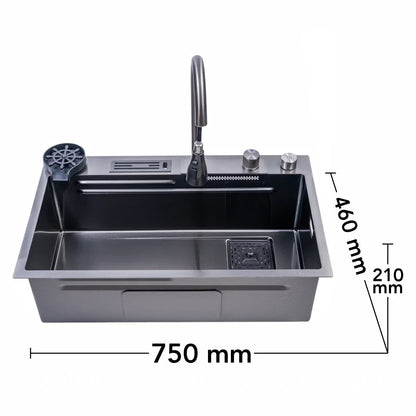 Chiuveta multifunctionala Smart Cuisine, cu accesorii incluse, Naimeed D6747, functii multiple, otel inoxidabil, Gri, 210x750x460mm