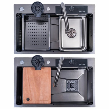 Chiuveta multifunctionala Smart Cuisine, cu accesorii incluse, Naimeed D6748, functii multiple, otel inoxidabil, Gri, 210x750x460mm