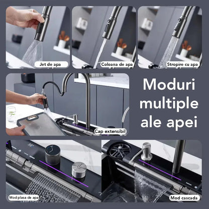 Chiuveta multifunctionala Smart Cuisine, cu accesorii incluse, Naimeed D6749, functii multiple, otel inoxidabil, Gri, 210x750x460mm