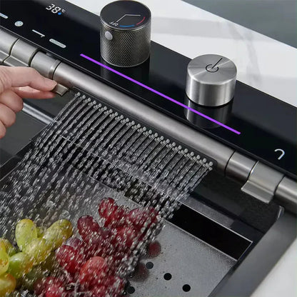 Chiuveta multifunctionala Smart Cuisine, cu accesorii incluse, Naimeed D6749, functii multiple, otel inoxidabil, Gri, 210x750x460mm