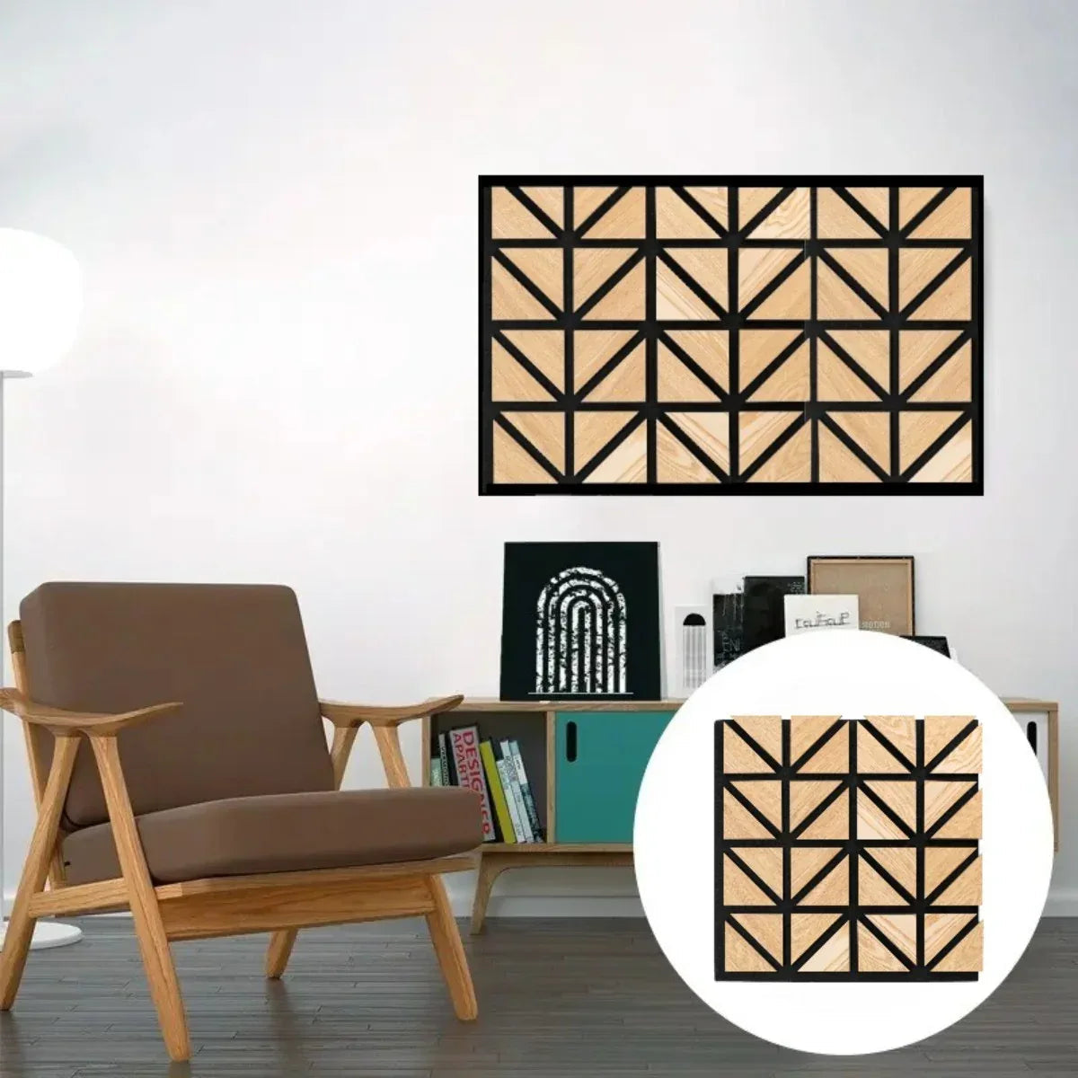 Set 5 Panouri riflaje acustice decorative, HDF si pasla, Naimeed D6751, 50x50x1.8cm, Stejar