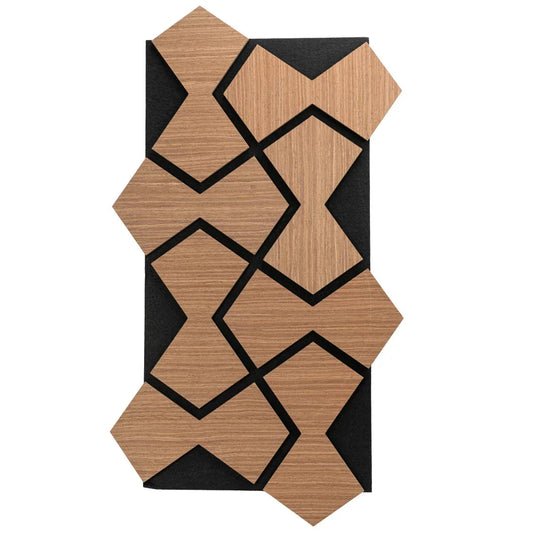 Set 5 Panouri riflaje acustice decorative, HDF si pasla, Naimeed D6753, 85x48x1.8cm, Stejar Inchis