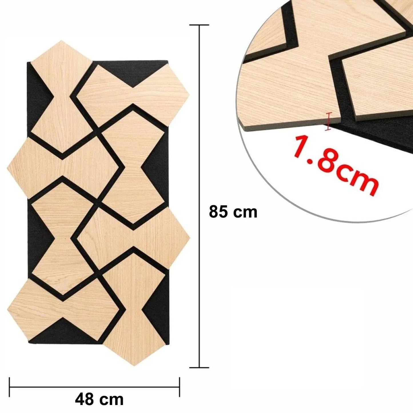 Set 5 Panouri riflaje acustice decorative, HDF si pasla, Naimeed D6755, 85x48x1.8cm, Stejar