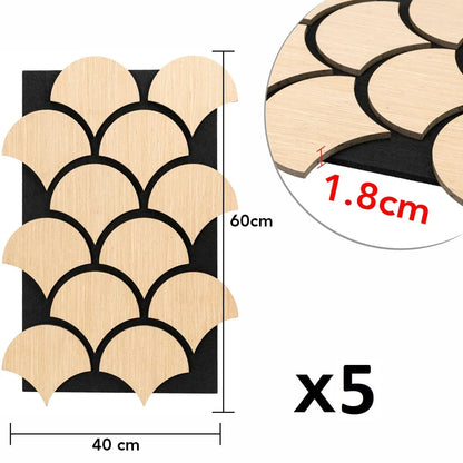 Set 5 Panouri riflaje acustice decorative, HDF si pasla, Naimeed D6763, 60x40x1.8cm, Stejar
