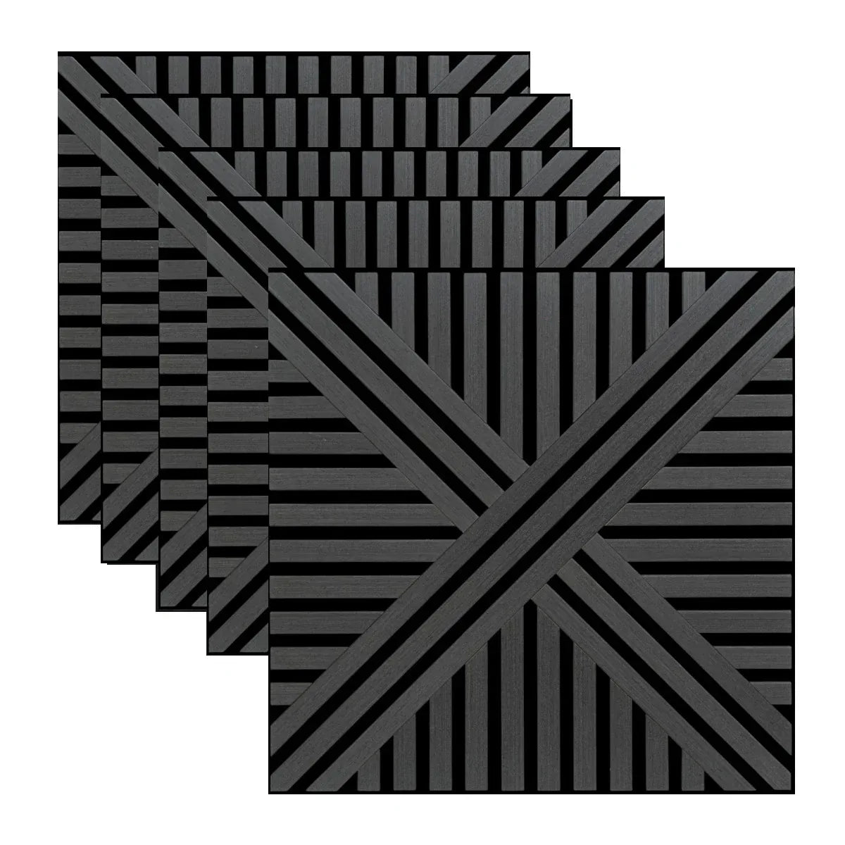 Set 5 Panouri riflaje acustice decorative, MDF si pasla, Naimeed D6766, 60x60x1.8cm, Negru