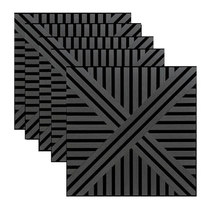 Set 5 Panouri riflaje acustice decorative, MDF si pasla, Naimeed D6766, 60x60x1.8cm, Negru