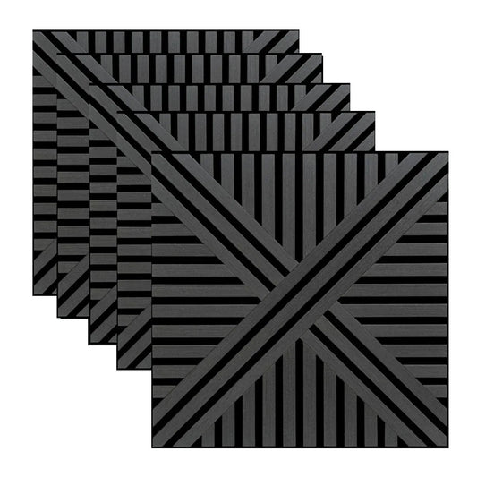 Set 5 Panouri riflaje acustice decorative, MDF si pasla, Naimeed D6766, 60x60x1.8cm, Negru