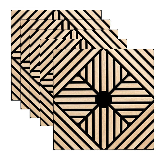 Set 5 Panouri riflaje acustice decorative, MDF si pasla, Naimeed D6768, 60x60x1.8cm, Stejar