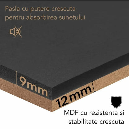 Set 5 Panouri riflaje acustice decorative, MDF si pasla, Naimeed D6771, 60x40x2.1cm, Stejar/Negru