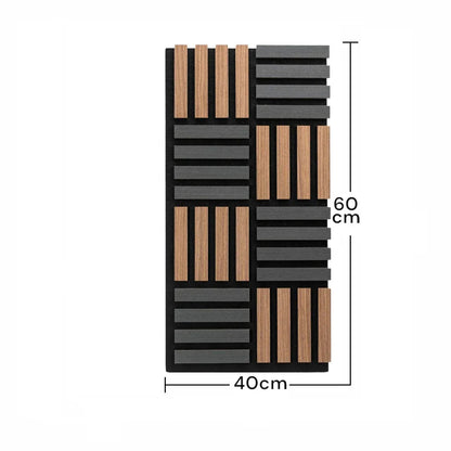 Set 5 Panouri riflaje acustice decorative, MDF si pasla, Naimeed D6772, 70x35x2.1cm, Stejar inchs/Negru
