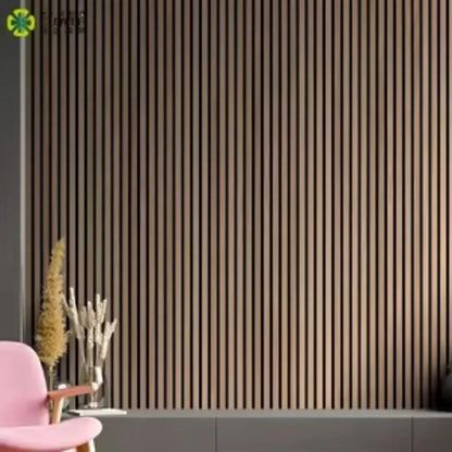 Set 4 Panouri riflaje acustice decorative, MDF si pasla, Naimeed D6781, 240x60x2.1cm, Stejar inchis