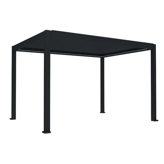 Pergola bioclimatica, iluminare LED, aluminiu, acoperis motorizat, Naimeed D6784, 400x300x250cm, Negru