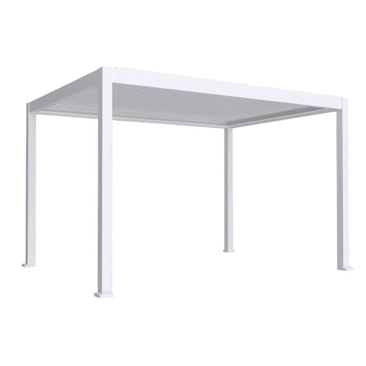 Pergola bioclimatica, iluminare LED, aluminiu, acoperis motorizat, Naimeed D6785, 400x300x250cm, Alb