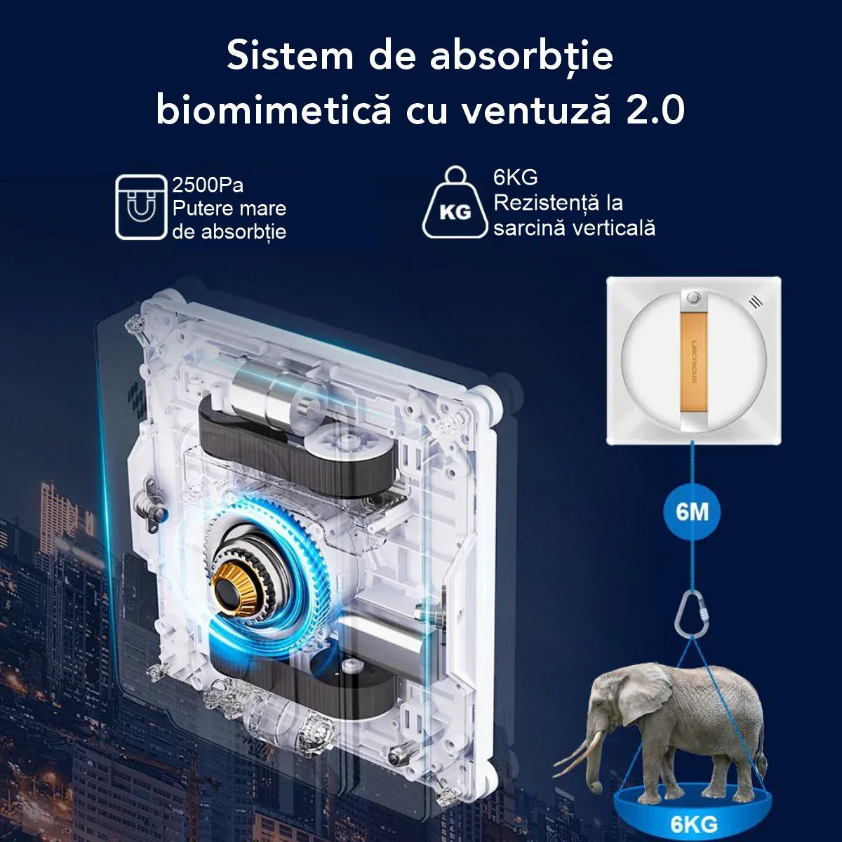Robot Curatare Geamuri Liectroux YW710 (D6811), 2500Pa, baterie 650mAh, protectie anti-cadere, autonomie de 30 min pe acumulator in caz de pana de curent, capacitate 90ml, 215x215x63mm, Alb